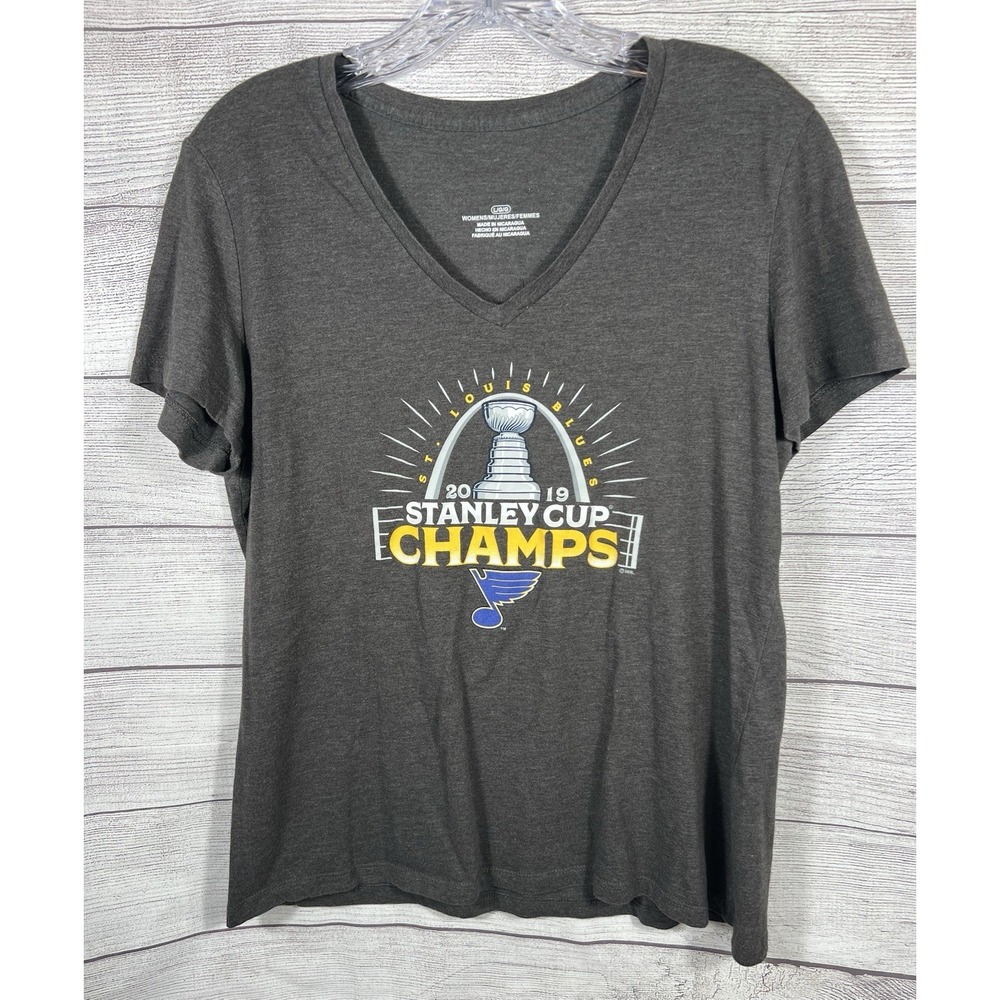 St Louis Blues 2019 Stanley Cup Champs T Shirt Women's Large Gray‎ NHL